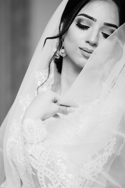 Bride portrait with veil and luxury makeup